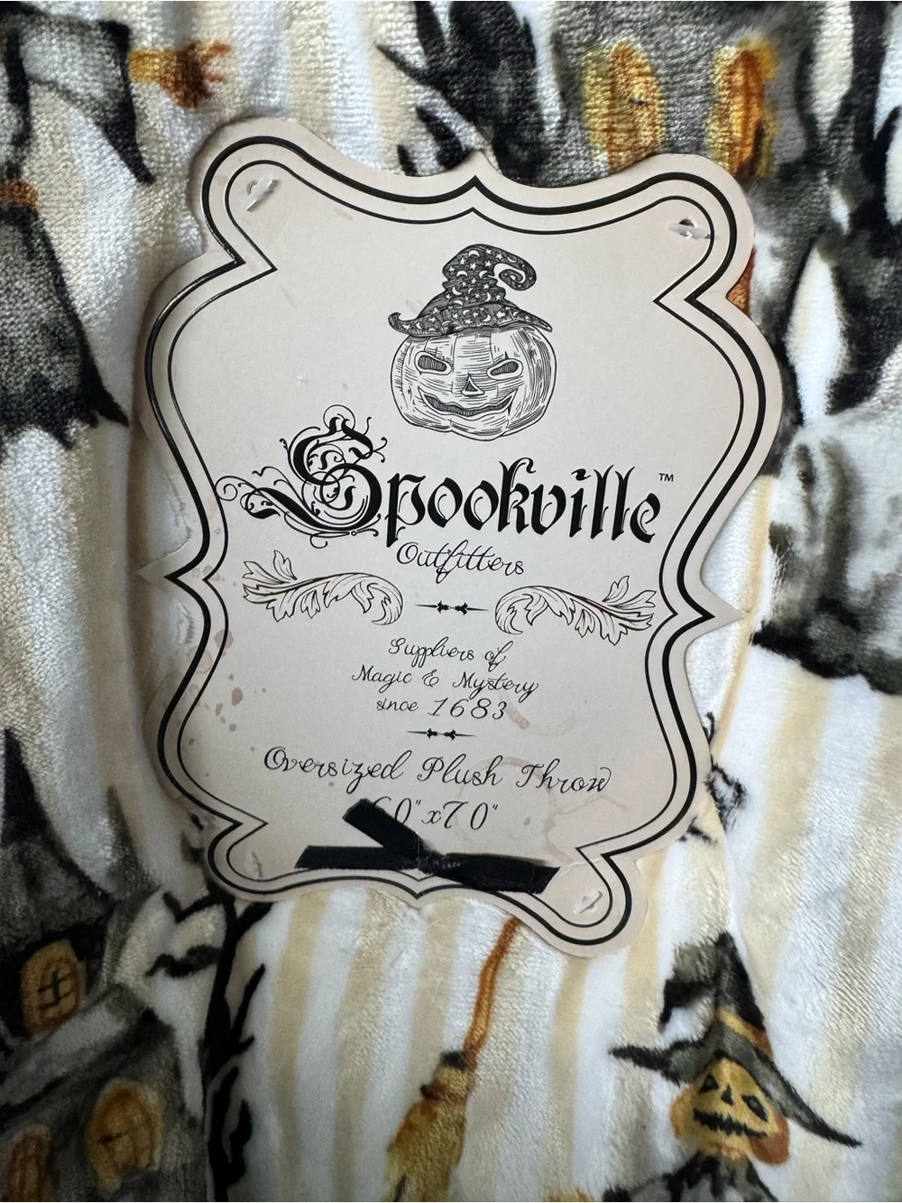Spookville Halloween Striped  Throw Blanket w/Scarecrows Haunted House Bats NWT